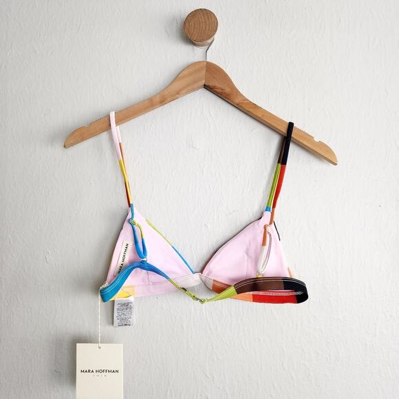 NEW Mara Hoffman Nonpadded Triangle Bikini Swim Top Rainbow Multi - Picture 9 of 12